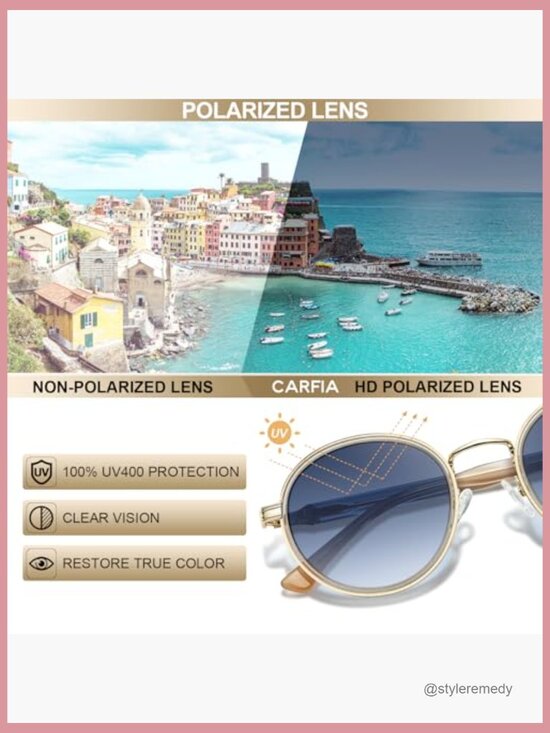 Retro Round Sunglasses for Women Polarized UV Protection Durable Acetate-Metal main image 7